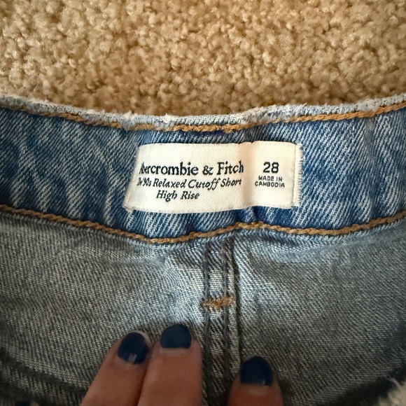 Abercrombie & Fitch Blue Jean Shorts High-Waisted Cuffed - Picture 4 of 6